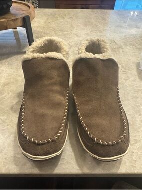 L.L. Bean Brown Suede Shearling-Lined Women's Slip-On Slippers